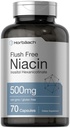 Horbaach Niacin 500mg | 70 Kapseln | Flösh Free Supplement | als Inositol Hexanicotinat | Non-GMO und Glutenfrei