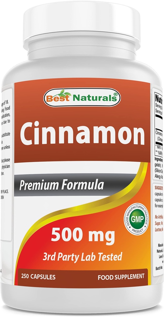 Best Naturals Cinnamon 500 mg 250 Kapseln (250 Count (Pack von 1))