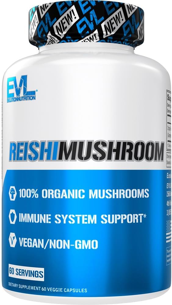 Evlution Nutrition Reishi Pilz - Immunsystem & Gesundheitsunterstützung - 500mg Pilzergänzung - 100% Bio, Vegan & Non-GMO - 60 Servierungen