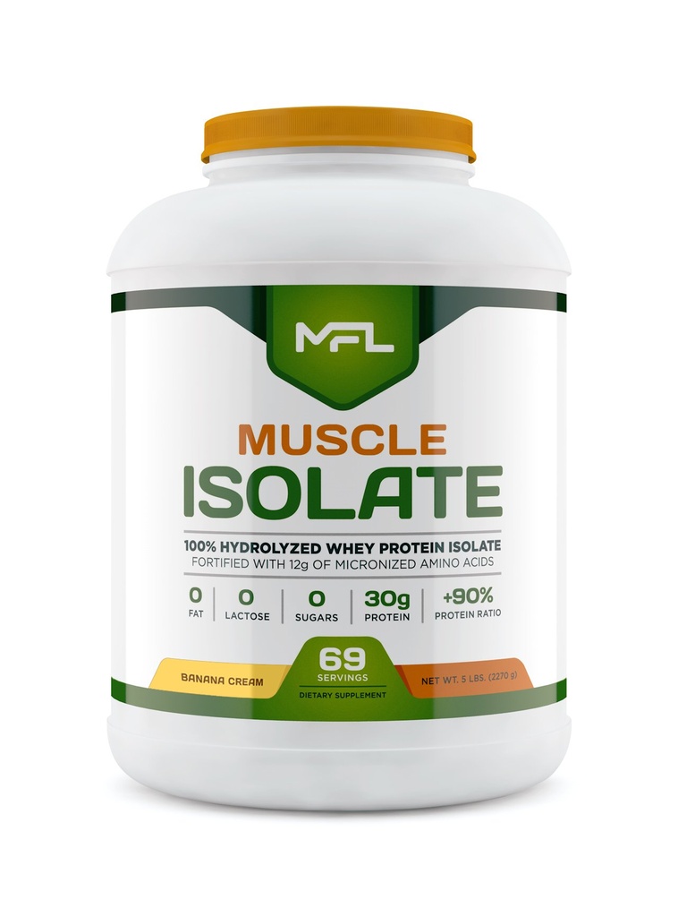MFL 100% Isolate Protein l 30g of Protein l 12g Amino Acids l Keto Friendly l Low Carbs l 5 lbs. (Banana Cream)