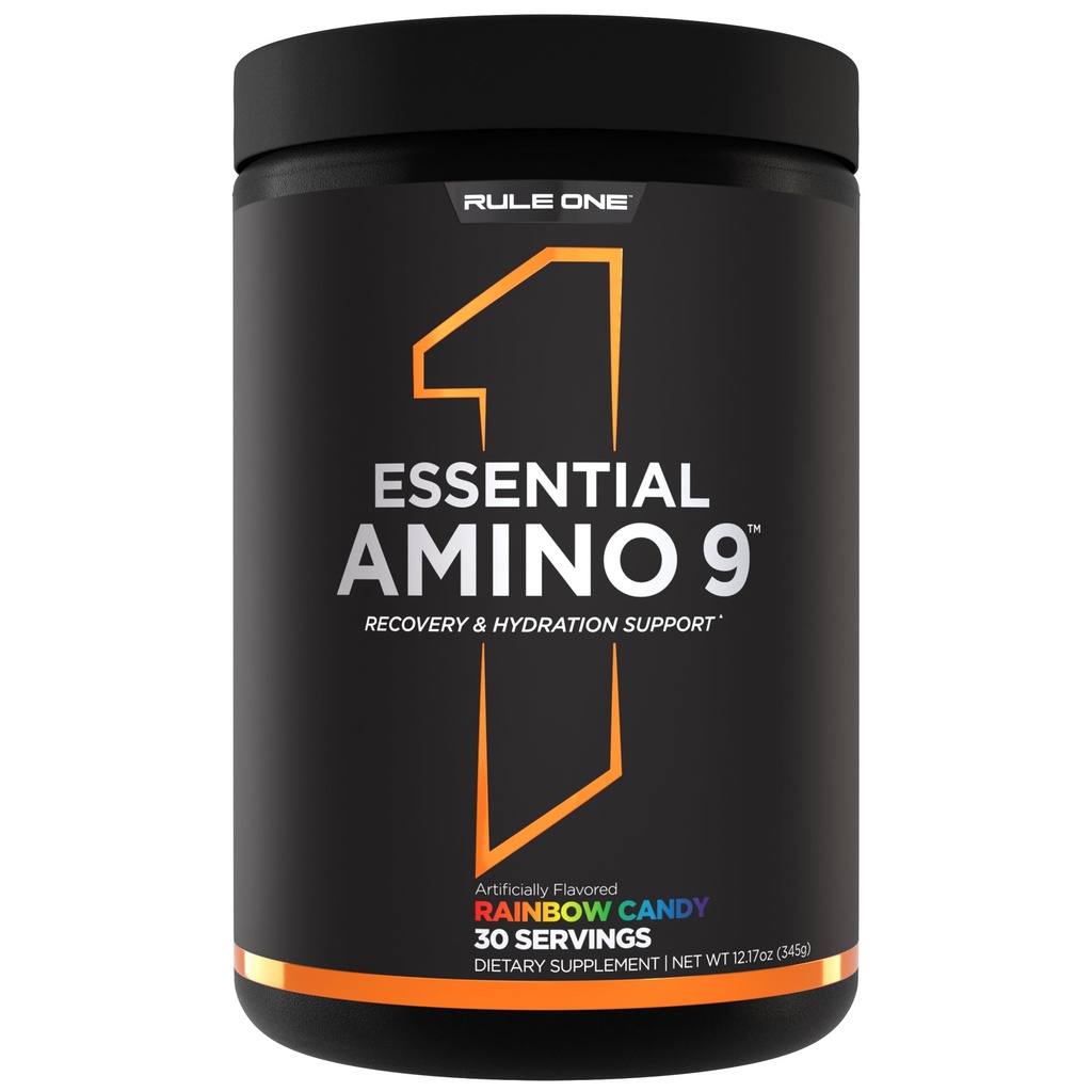 Regel 1 Essential Amino 9 – Recovery & Hydration Support mit 7,5g essentielle Aminosäuren + Elektrolyte (30 Servierungen, Rainbow Candy)