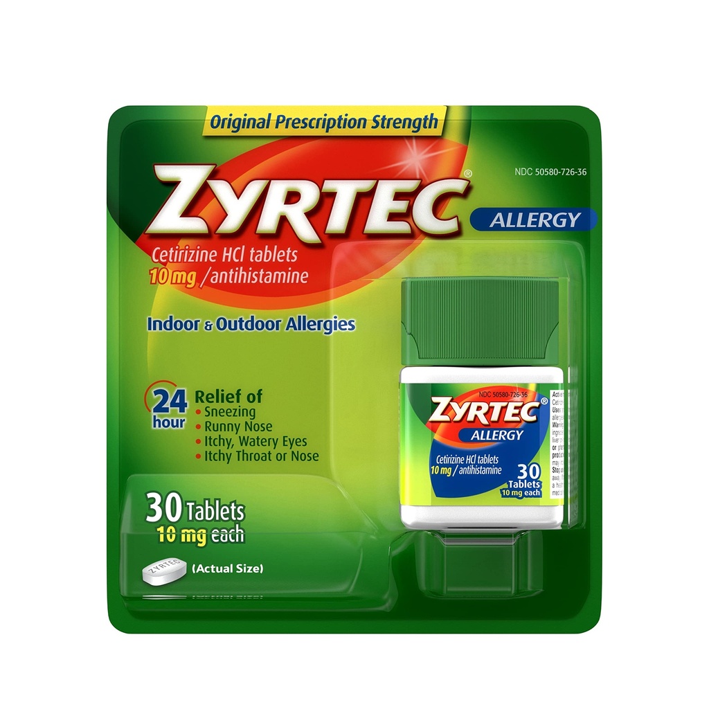 Zyrtec 24 heures comprimés antiallergiques, 10 mg Cétirizine HCl Antihistamine Allergie Médecine, 30 ct Rouge