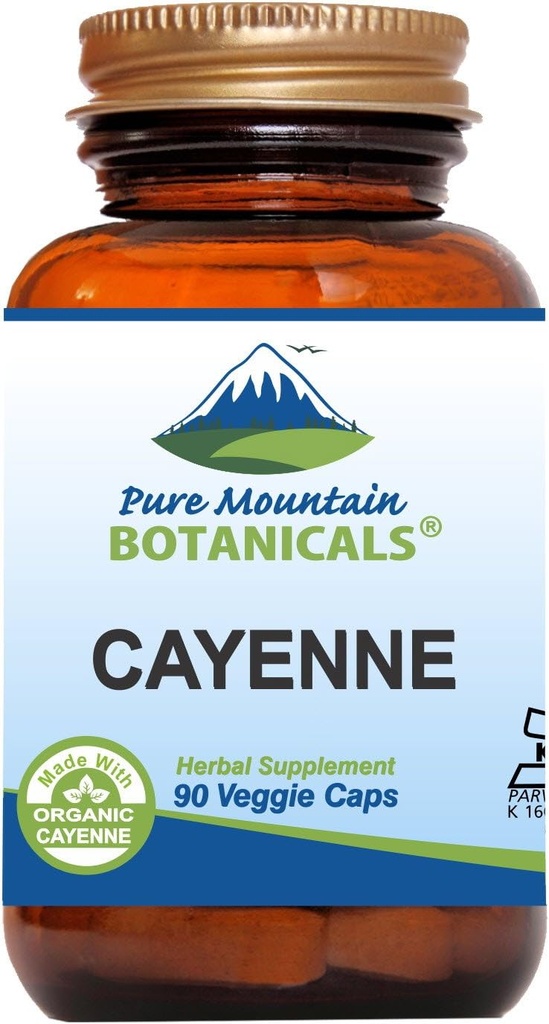 Pure Mountain Botanicals Cayenne Pfeffer Kapseln - 90 Kosher Vegan Caps mit 500mg Bio Cayenne Pfeffer mit Capsaicin