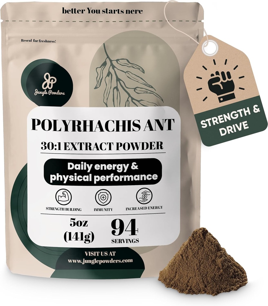 Poudres de jungle Extrait de fourmi noire Poudre 30:1 Concentration, 94 portions - 5 onces de pur Polyrhachis Supplément de fourmi noire, sans remplissage Changbai Mountain Ant Traditionnel Mens Health Support for Drive