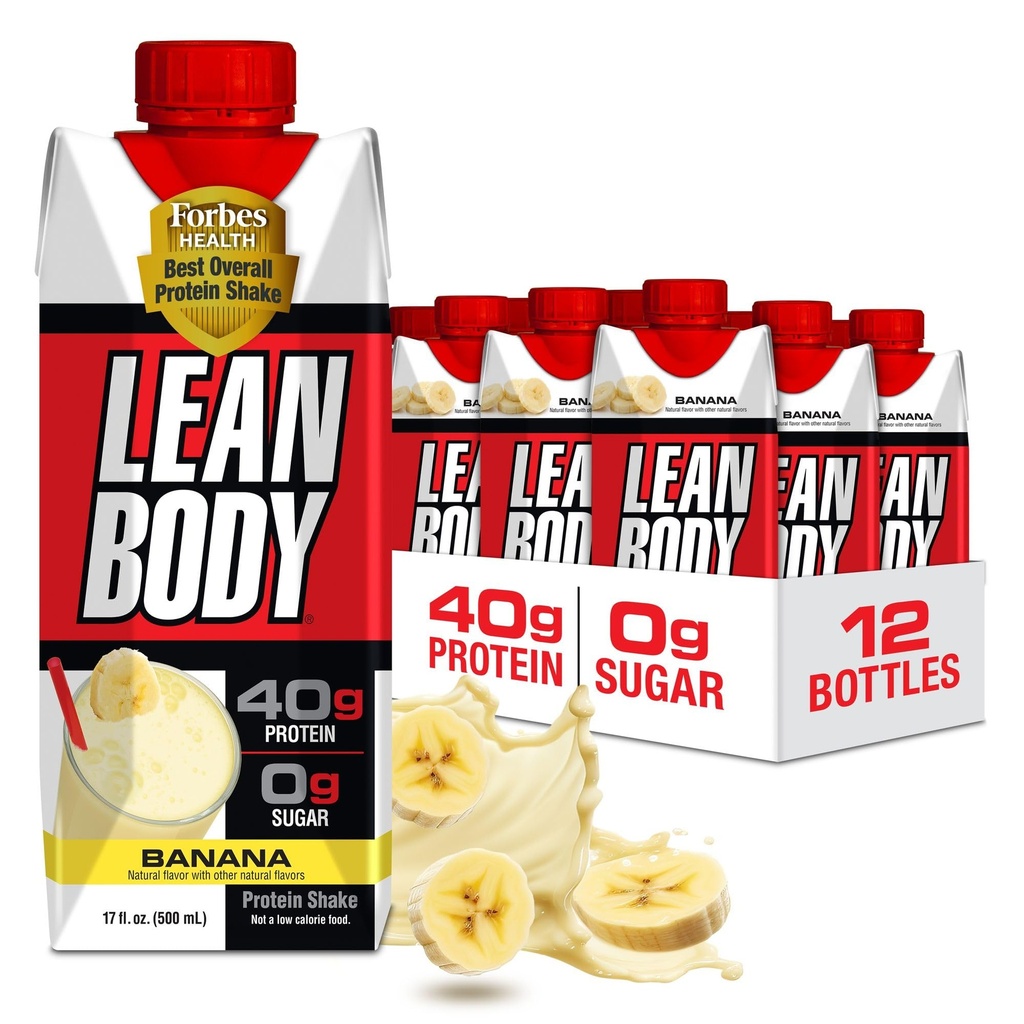 Labrada Lean Body Ready-to-Drink Banana Protein Shake,40g Protein,Whey Blend,0 Zucker, Glutenfrei,22 Vitamine & Mineralien,17 Unze (Recyclebar Carton & Lid - Packung von 12) LABRADA