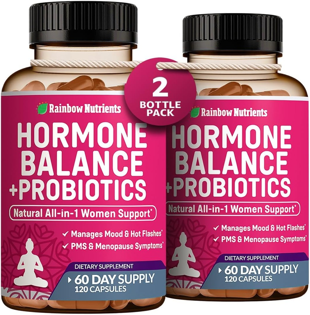 (2 Pack) Hormon Balance + Probiotika für Frauen (3450mg) Natürliches Relief für Menopause, Hot Flashes, PMS, Bloating | 4:1 Chasteberry, Dong Quai, Black Cohosh | Non GMO|240 V Capsules