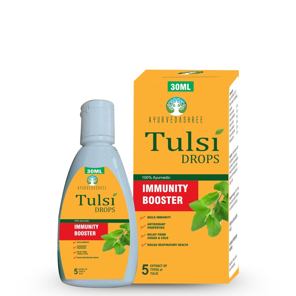 Booster Immunity naturel Tulsi gouttes 30 ML Pack - Certifié 5 différents Tulsi rare, gouttes de basilic Saint 30 ML