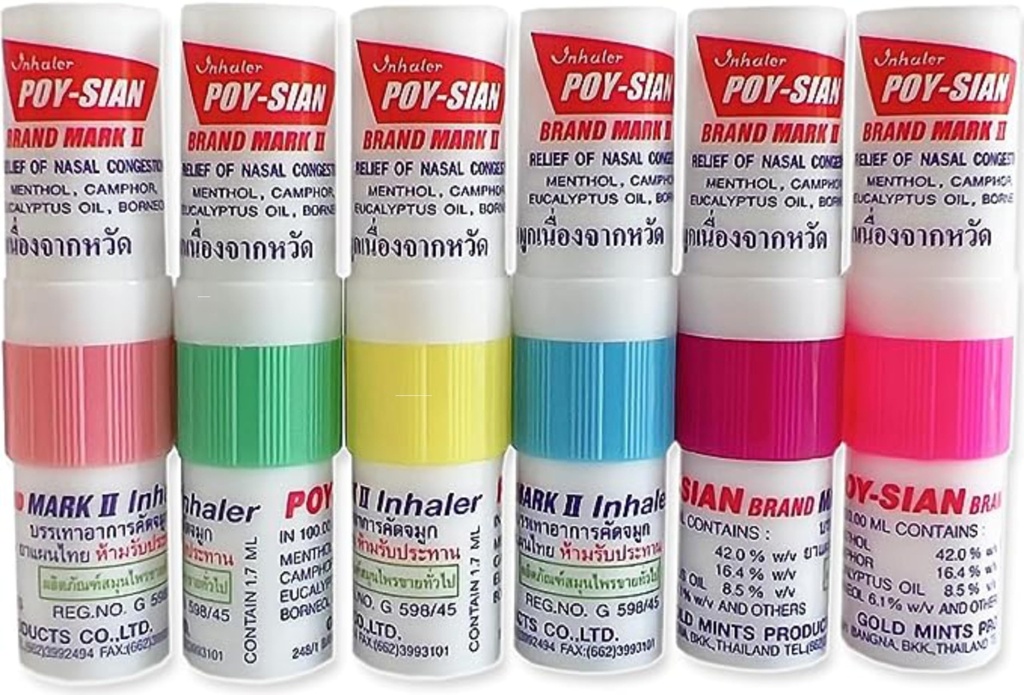 POY-SIAN Mark II Menthol Aromatherapie Nasal Inhalator, Natürliche Kräutermedizin mit kühlenden ätherischen Ölen Poysian (Pack mit 6)