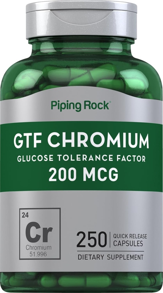 Piping Rock GTF Chromium 200 mcg | 250 Kapseln | Glucose Toleranzfaktor Ergänzung | Non-GMO & Gluten Kostenlos