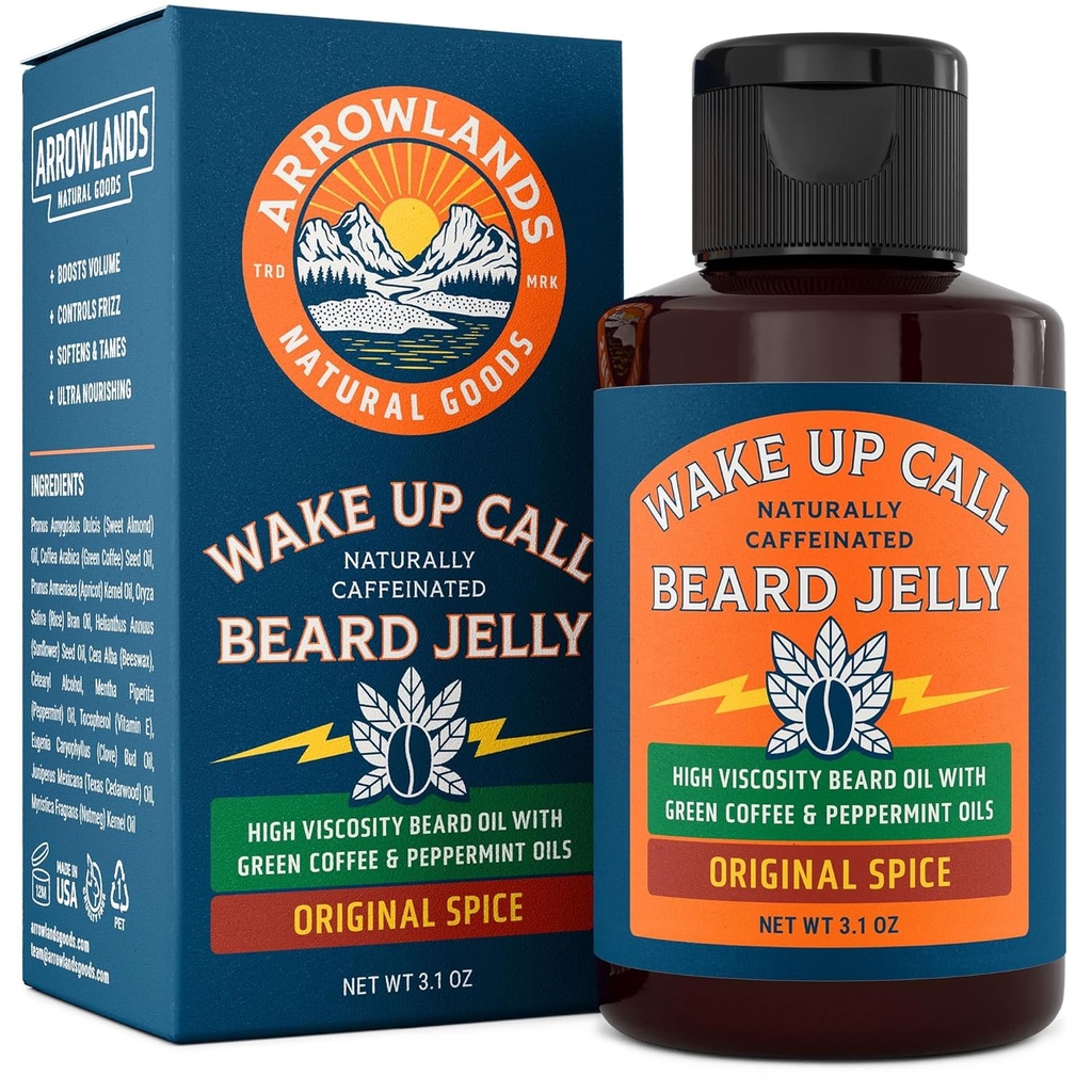 Wake Up Call Beard Jelly - Koffein Bart Wachstumsöl mit Virgin Green Coffee Oil & Peppermint, Natürliche Dünger und Moisturizer (3.1oz, Original Spice)