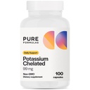 PureFormulas Kalium-Ergänzung Chelat 99 mg Hochsorbierbare reine Kaliumformel für Energie, Nerve, Muskel, Nieren, Herz, und Skelett-Unterstützung, Non-GMO - 100 Vegetarische Kapseln