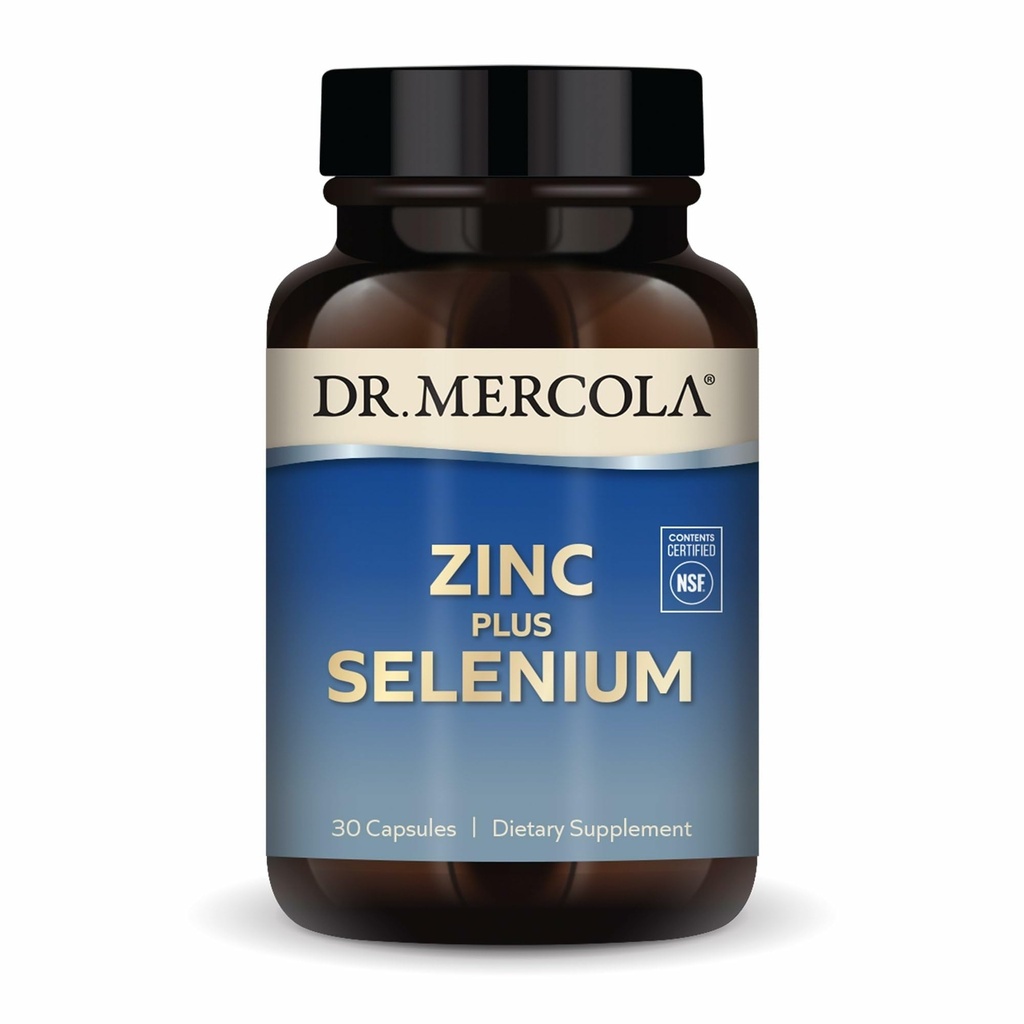 Dr. Mercola Zinc Plus Selen - Mineral Blend Supplement - für Immun-, Gehirn- und Atemschutzunterstützung - Enthält Zink Glycinat Chelat & Kupfer - GMO-frei & Glutenfrei - 30 Kapseln (30 Portionen)