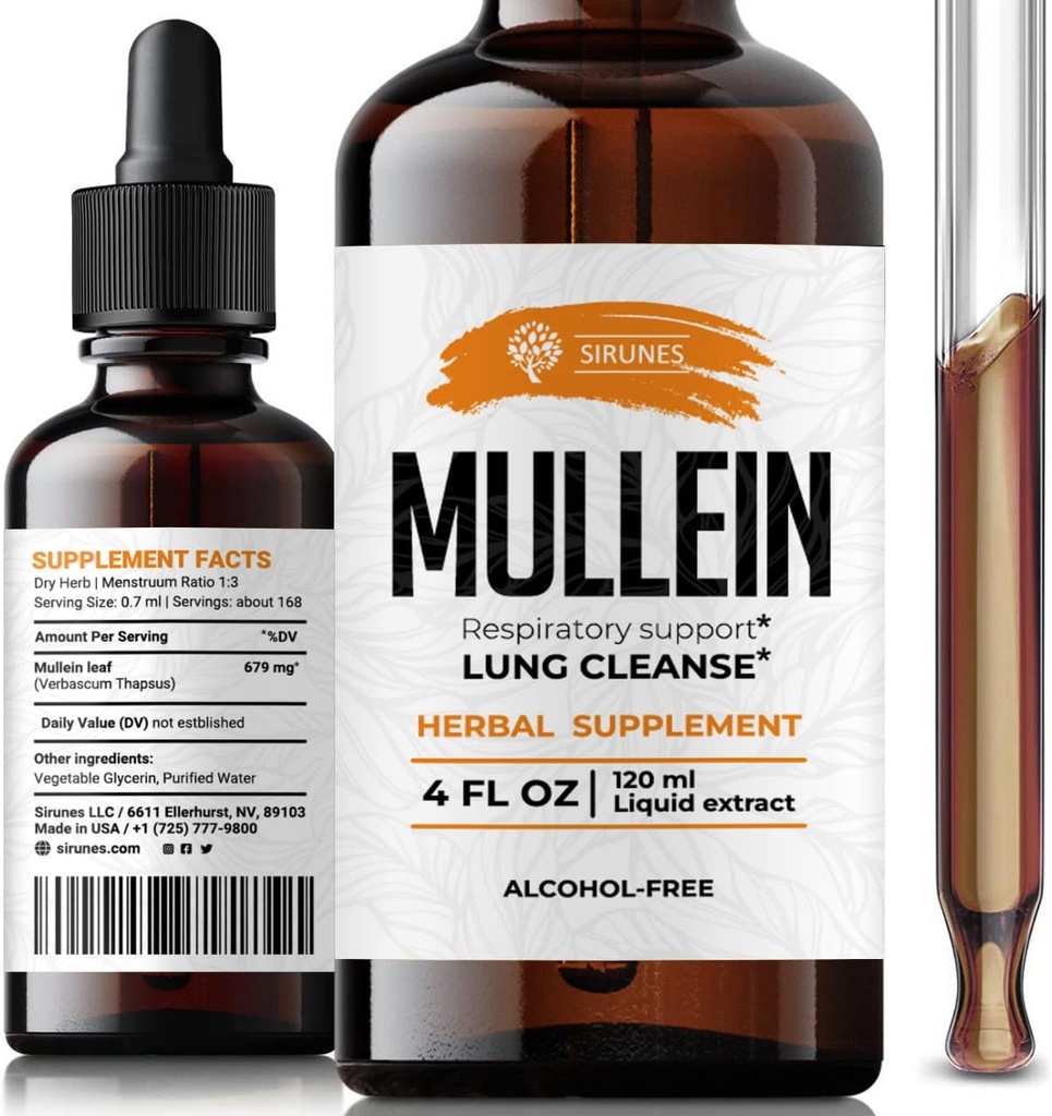SIRUNES Mullein Leaf Verbascum Thapsus Nahrungsergänzung - Förderung von Lung, Respiratory (Mullein 4Fl Oz)