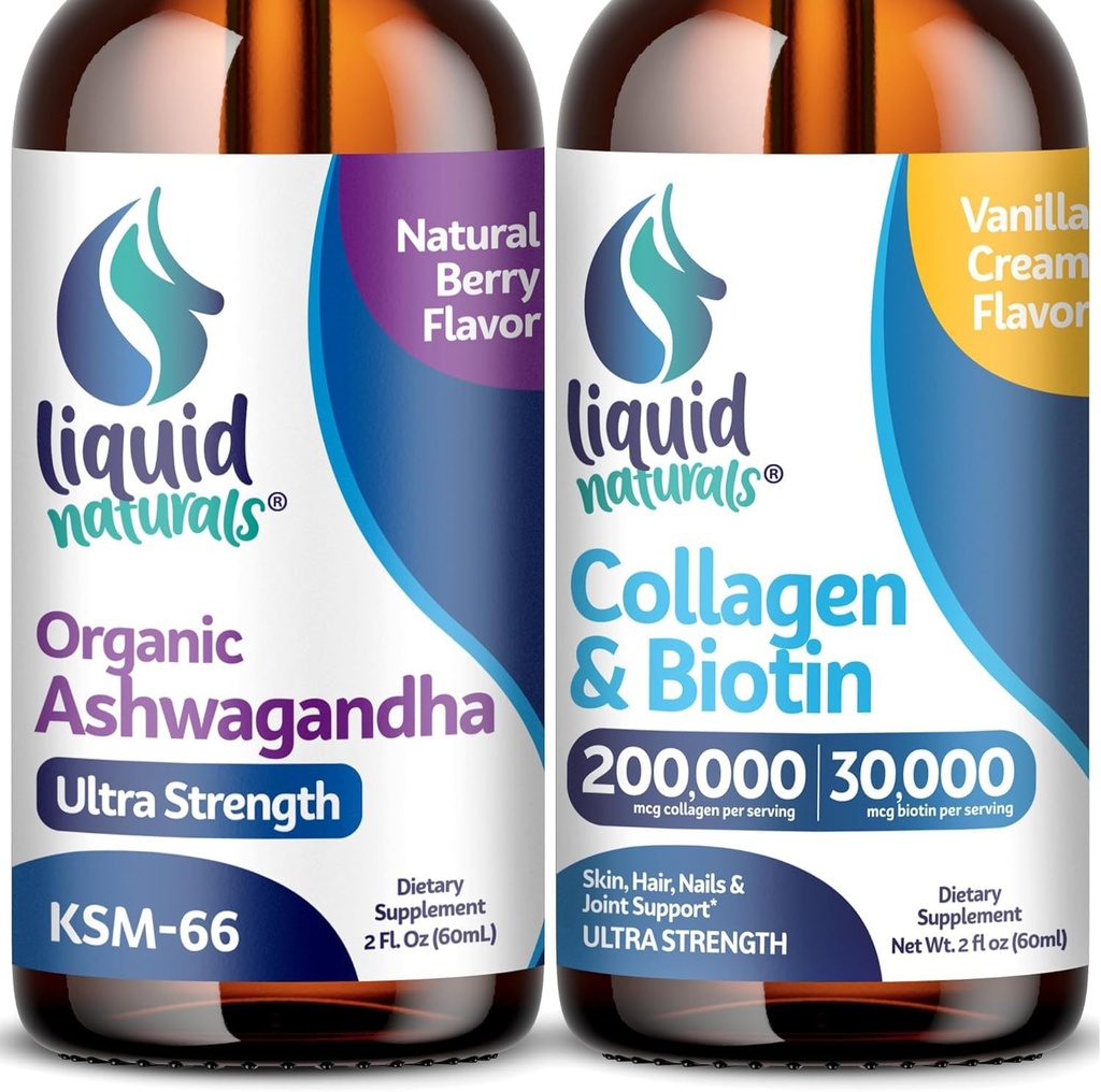 Flüssiges Kollagen, 2 Fl. Oz Ultra-Strength Flüssiges Kollagen für Frauen, Vitamin B7 Collagen Peptide, Biotin und Collagen Ergänzungen ♥ Ashwagandha Tropfen - 2000mg - 6X Stärkere als Pillen und Kapseln, As