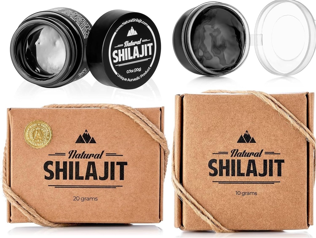 NATURAL SHILAJIT Resin - Shilajit Supplement mit Fulvic Acid & Trace Minerals, Pflanzenbasierte Nährstoffe für Energie, Immununterstützung & Vitalität - 20 Gramm & 10 Gramm