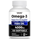 Huile de poisson Oméga 3 (4000mg), 180 Softgels, Oméga 3 suppléments acides gras avec EPA et DHA pour la santé du cerveau et du coeur*