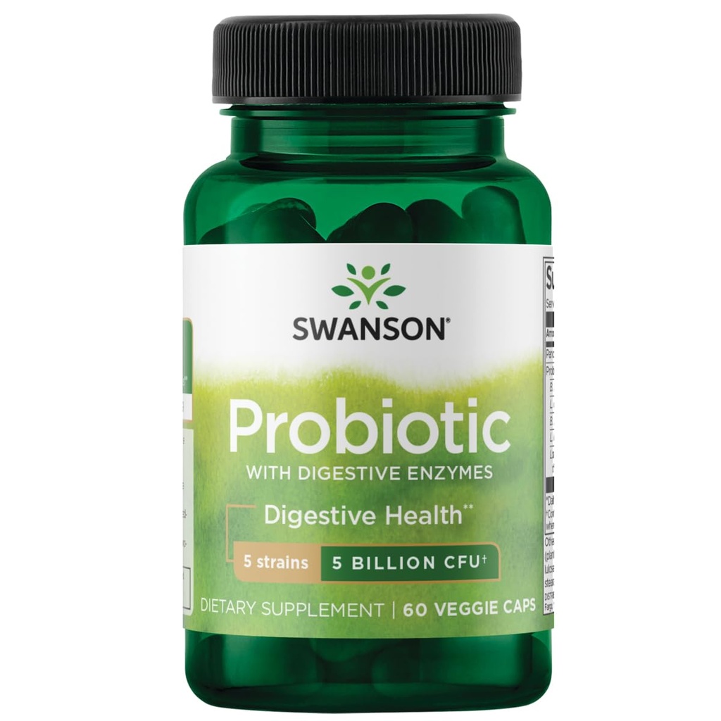Swanson Probiotic mit Verdauungsenzymen 5 Billion Cfu 60 Veg Kapseln