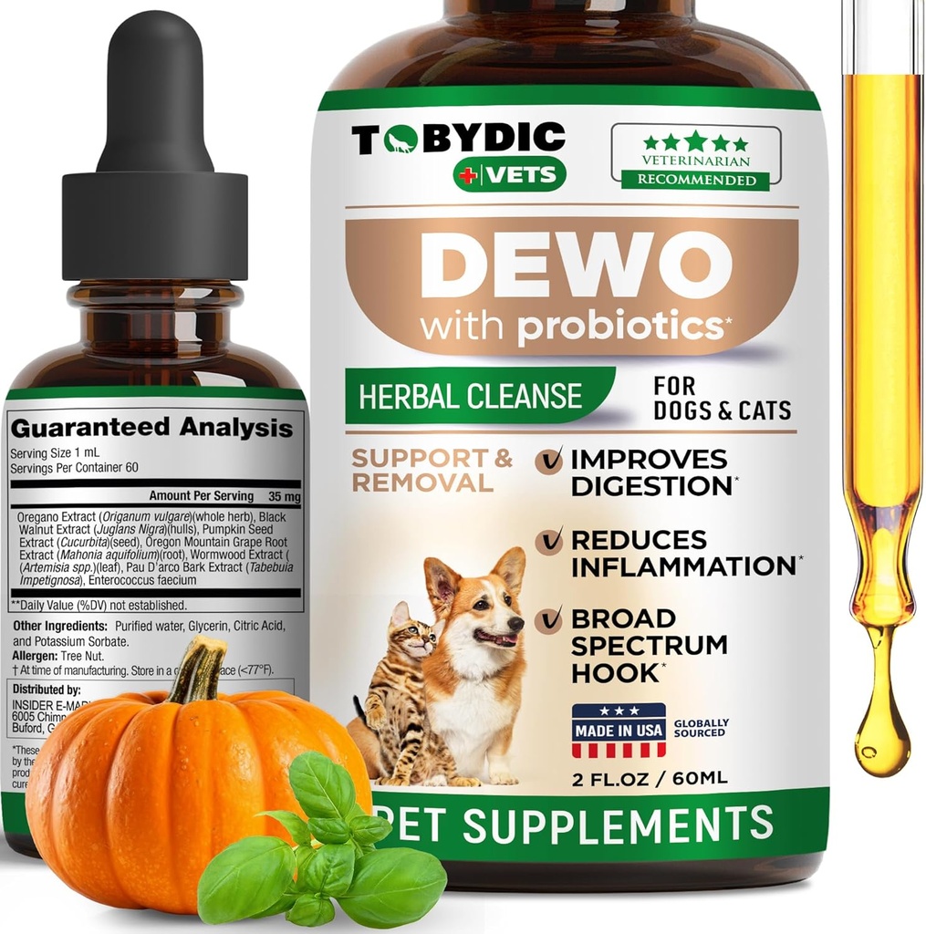 Broad Spectrum Défense intestinale à base de plantes avec probiotique pour chats et chiens - Soutien naturel aide à supprimer les toxines - Supplément gouttes - Fabriqué aux États-Unis