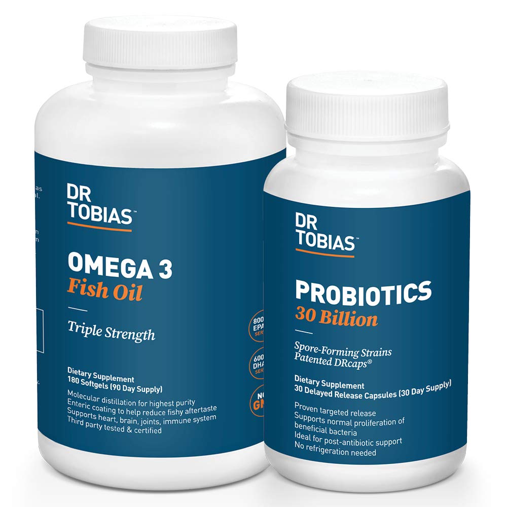 Dr. Tobias Probiotics 30 Billion und Omega 3 Fischöl (2000 mg) für Verdauungsunterstützung & Gesamtgesundheit