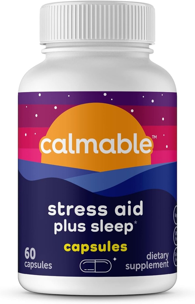 Stress Relief Aid Plus Schlaf-Unterstützung - De-Stress, Relax and Sleep Better - Vegan - mit Melatonin, Ashwagandha und L Theanine - Anti Stress-Unterstützung Vitamin Nahrungsergänzung - 60 Kapseln