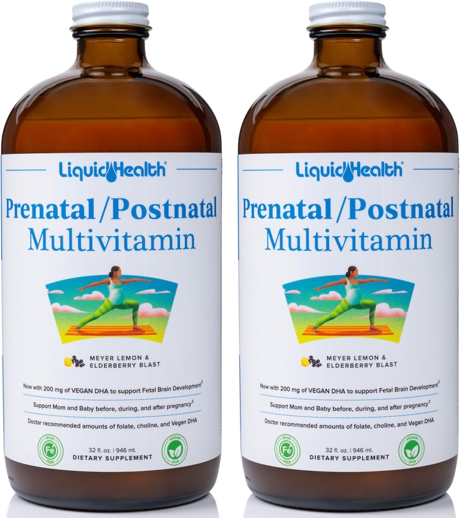 LIQUIDHEALTH Pränatal/Postnatal Multiple Liquid Frauen Multivitamin mit Real Folate - Pre & Postnatal Vitamine für Vor, Während, Nach Schwangerschaft - Made in USA, Vegan, Sugar-Free, Non-GMO (2 Pack)