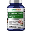 NusaPure Odorless Knoblauch 100:1 Extrakt, 50 mg Äquivalent zu 5000mg Kapsel | 120 Veggie Caps | Hohe Potenz | Kräuterergänzung | Non-GMO