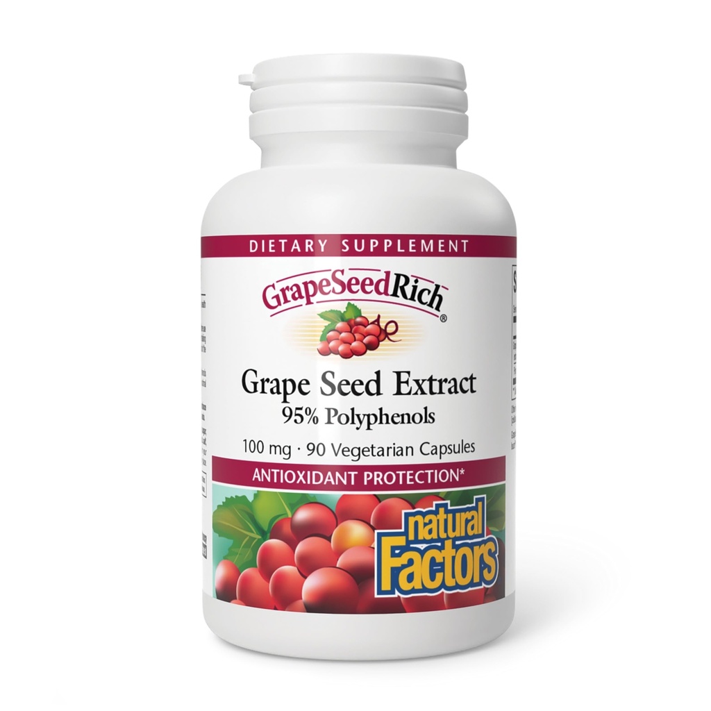 Natürliche Faktoren, GrapeSeedRich Grape Seed Extract, Antioxidans Unterstützung für gesunde Entzündungsreaktion, 90 Kapseln