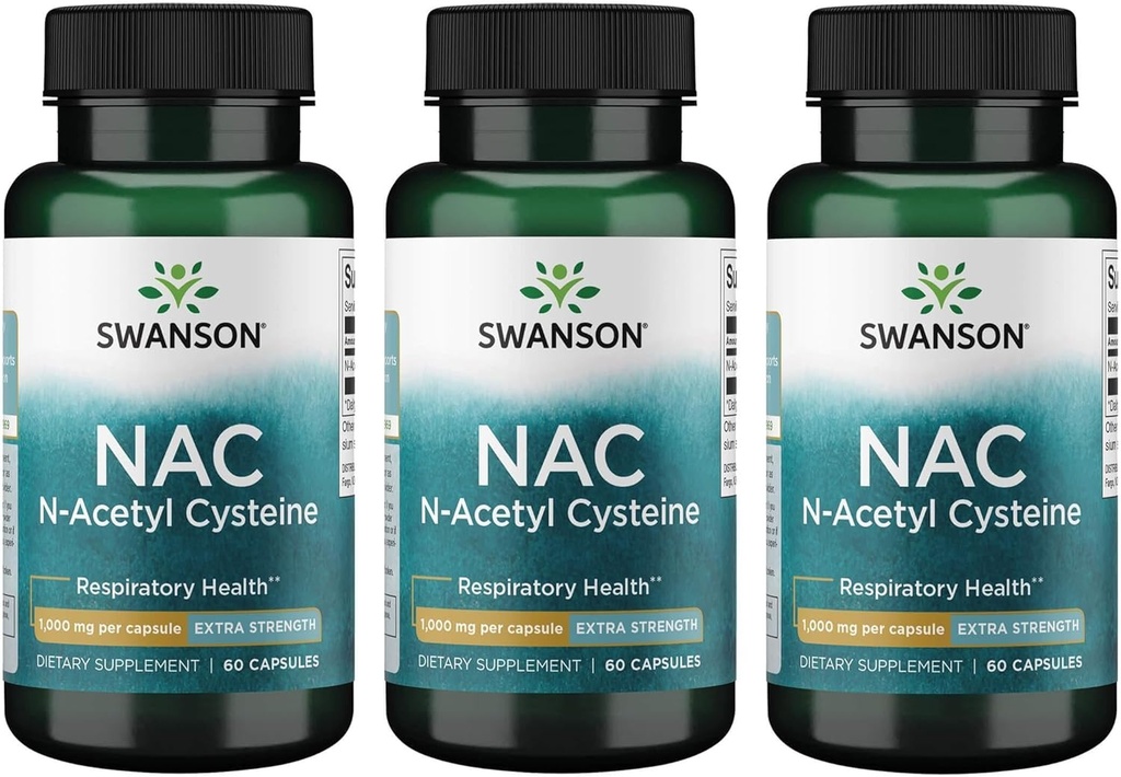 Swanson NAC N-Acetyl Cystein - Antioxidant Anti-Aging Respiratory Liver Support - Amino Acid Supplement 1000 mg 60 Kapseln (3 Pack)