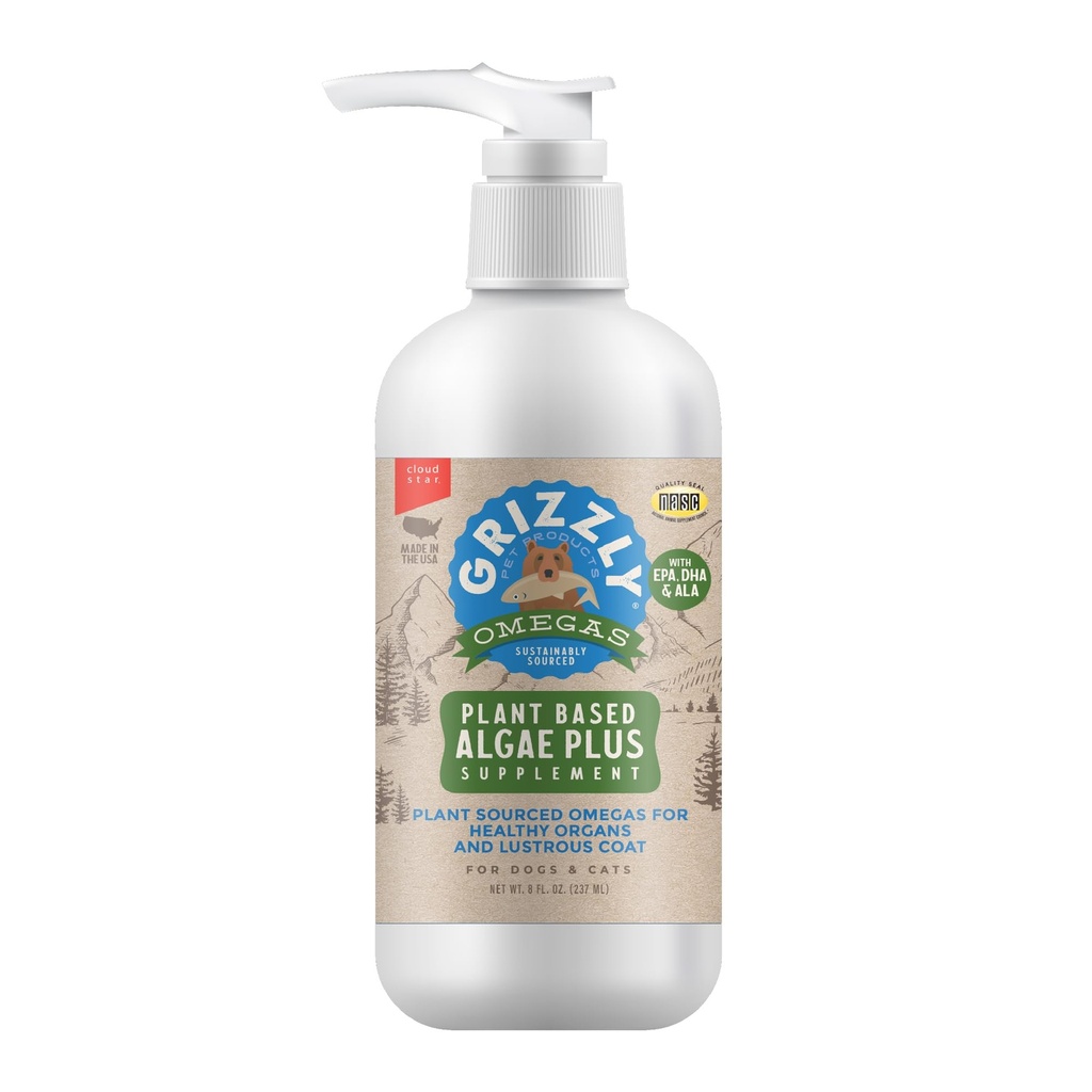 Grizzly Pet Produkte Algal Plus Omega 3-6-9 Nahrungsergänzung für Hunde und Katzen, 8 Unze Flasche
