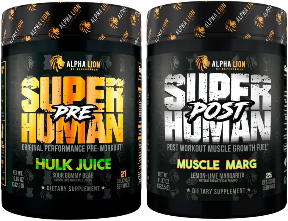 ALPHA LION Superhuman Pre Workout Powder & Post Workout Recovery Bundle, Sustained Energy & Focus + Lean Muskelwachstum, Stärke & Volumen (Hulk Juice & Muskel Marg