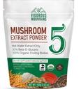 VIGOROUS MOUNTAINS Organic Mushroom Powder Supplement - USDA Zertifiziert, Lions Mane & Reishi für Immununterstützung, Gehirnfokus, Vegan, Mixes Instant in Kaffee & Moothies (100g)