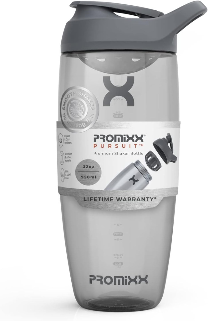 Promixx Pursuit Protein Shaker Bottle (32 oz) – Silent No-Ball Mixer, Leak-Proof Lid, BPA/BPS & Phthalate-Free ECOZEN – Easy-Clean Shaker Cup für Protein Shakes, Pre & Post-Workout Smoothies