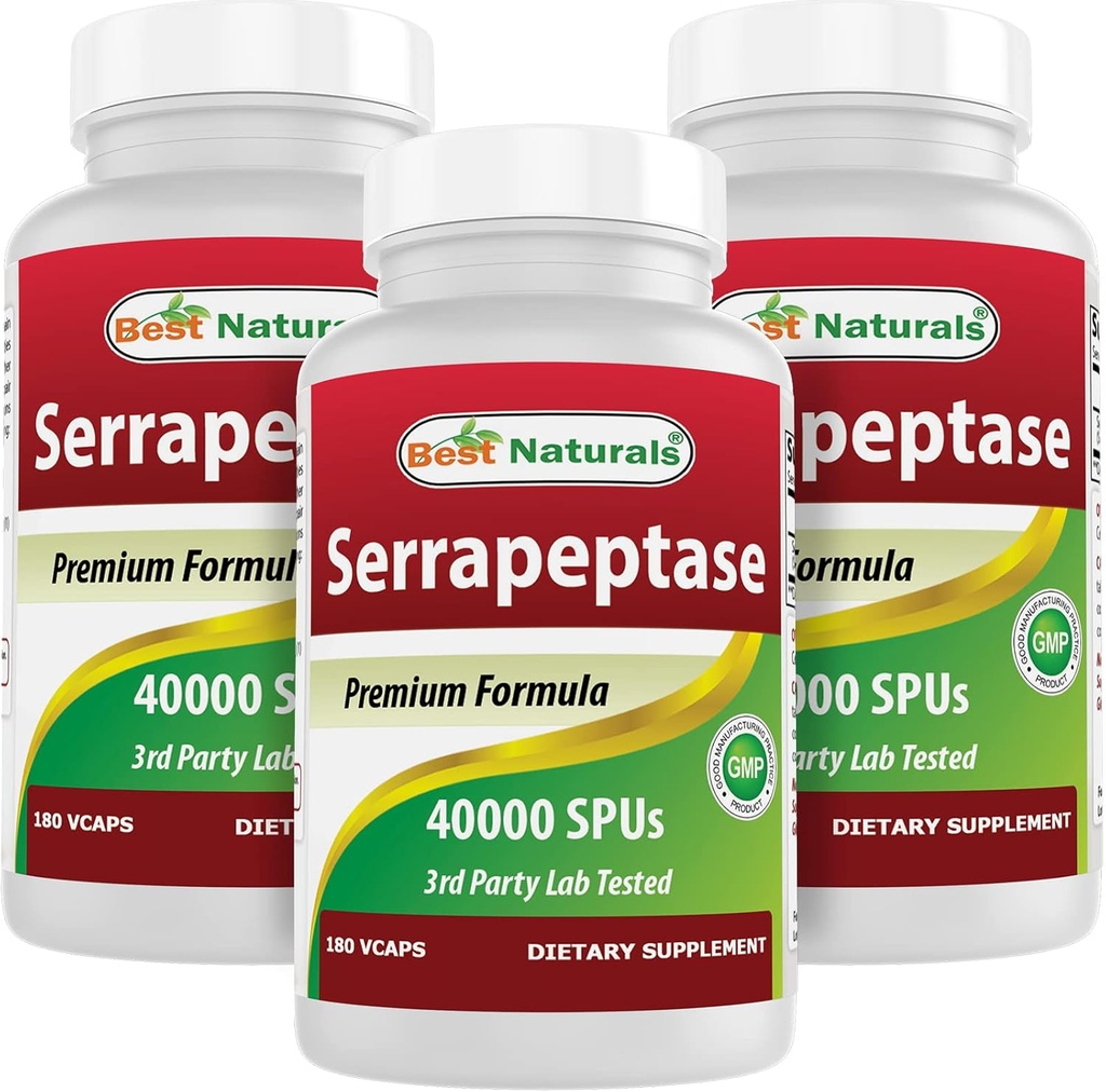 Best Naturals Serrapeptase 40000 SPUs 180 Kapseln (180 Zähler (Pack von 3))