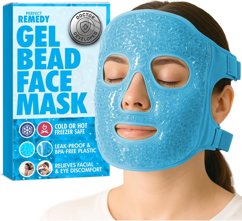 Idéal Remedy Face Ice Pack, Reutilisable Hot & Cold Ice Face Masque, Gel Compresse pour aider avec les yeux puffy et aider dans les conditions de gonflement, Facial Spa masque de refroidissement pour les femmes et les hommes (bleu)