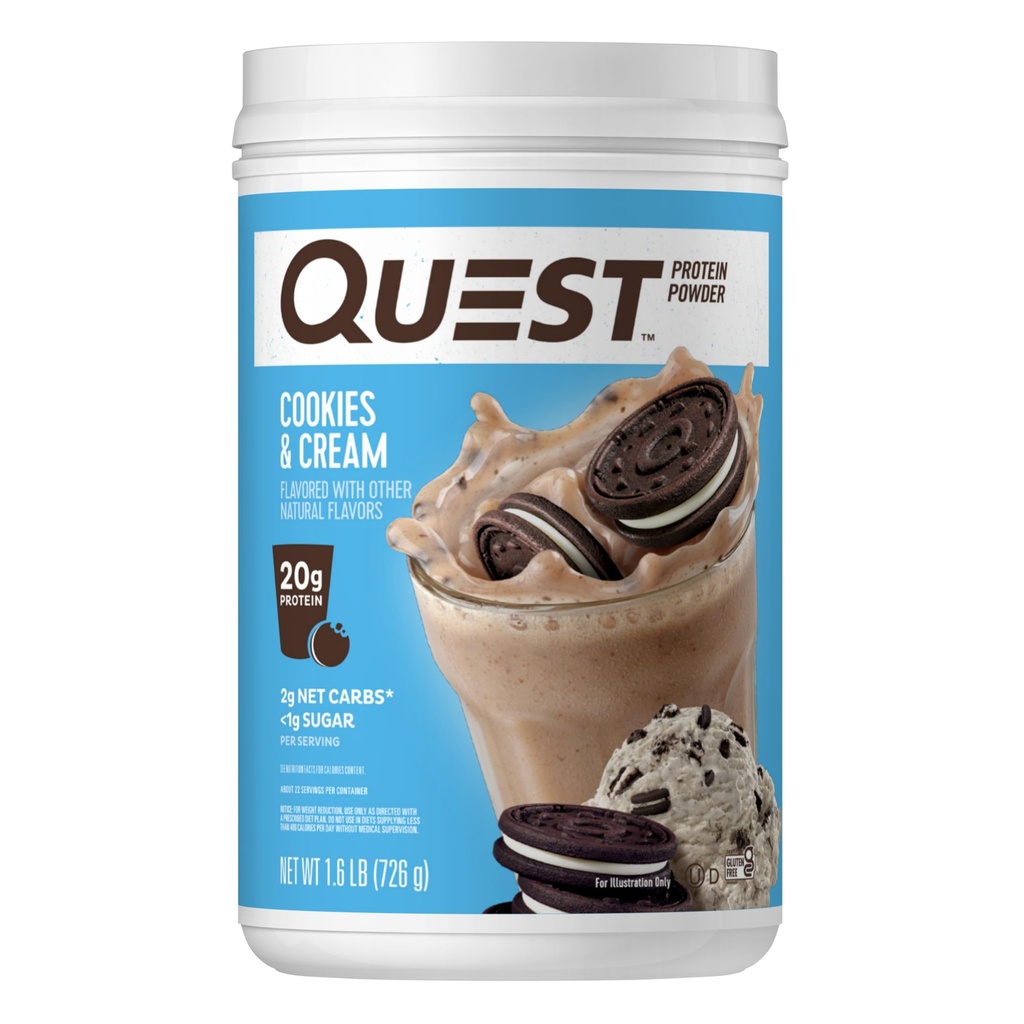 Quest Nutrition Cookies & Cream Protein Powder, 20g Protein, 1g Zucker, Low Carb, Glutenfrei, 1.6 Pfund, 24 Portionen