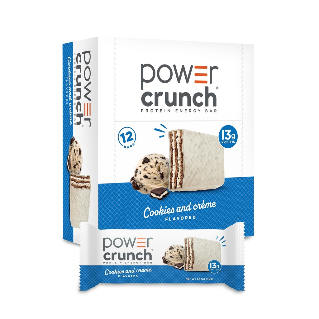 Power Crunch Protein Bars, High Protein Snacks mit köstlichem Geschmack, Cookies und Crème, 1.4 Ounce (12 Count)