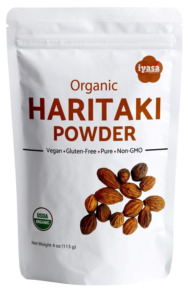 Iyasa Holistics Organic Haritaki Poudre, Harde, Harad, Terminalia chebula, Kadakapudi, Ayurveda herbe pour la digestion, Gas Relief, Healthy Bowel Fonction, superfood, Reselable Pouch de 4 oz