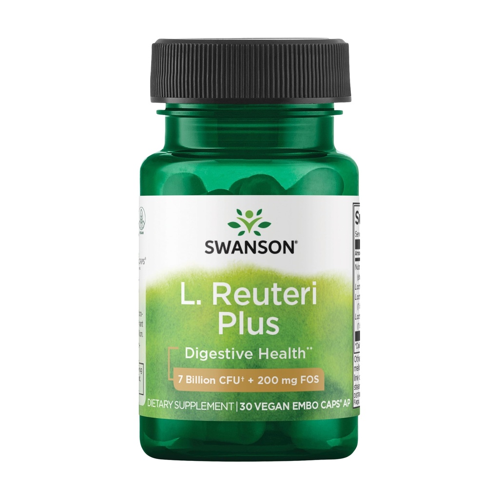 Swanson L. Reuteri Probiotic Plus w/L. Rhamnosus L. Acidophilus & FOS Prebiotic Digestive Support - Fördert Gut Health w/ 7 Billion CFU pro Kapsel - (30 Veggie Kapseln)