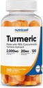 Gummies Turcuma Nutricost (240 Gummies) - Aromatisés aux agrumes, fabriqués avec des curcuminoides à 95 %, 120 portions, comprend des extraits de gingembre et de poivre noir, végétariens, non-OGM et sans gluten