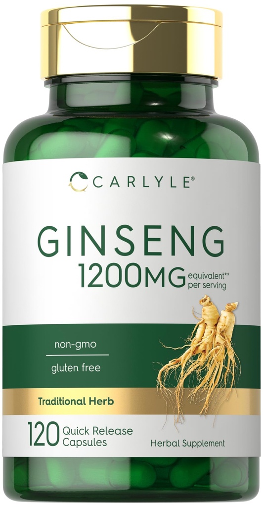 Supplément d'extrait de ginseng de Carlyle 120 capsules 1200mg de pilules pour hommes et femmes