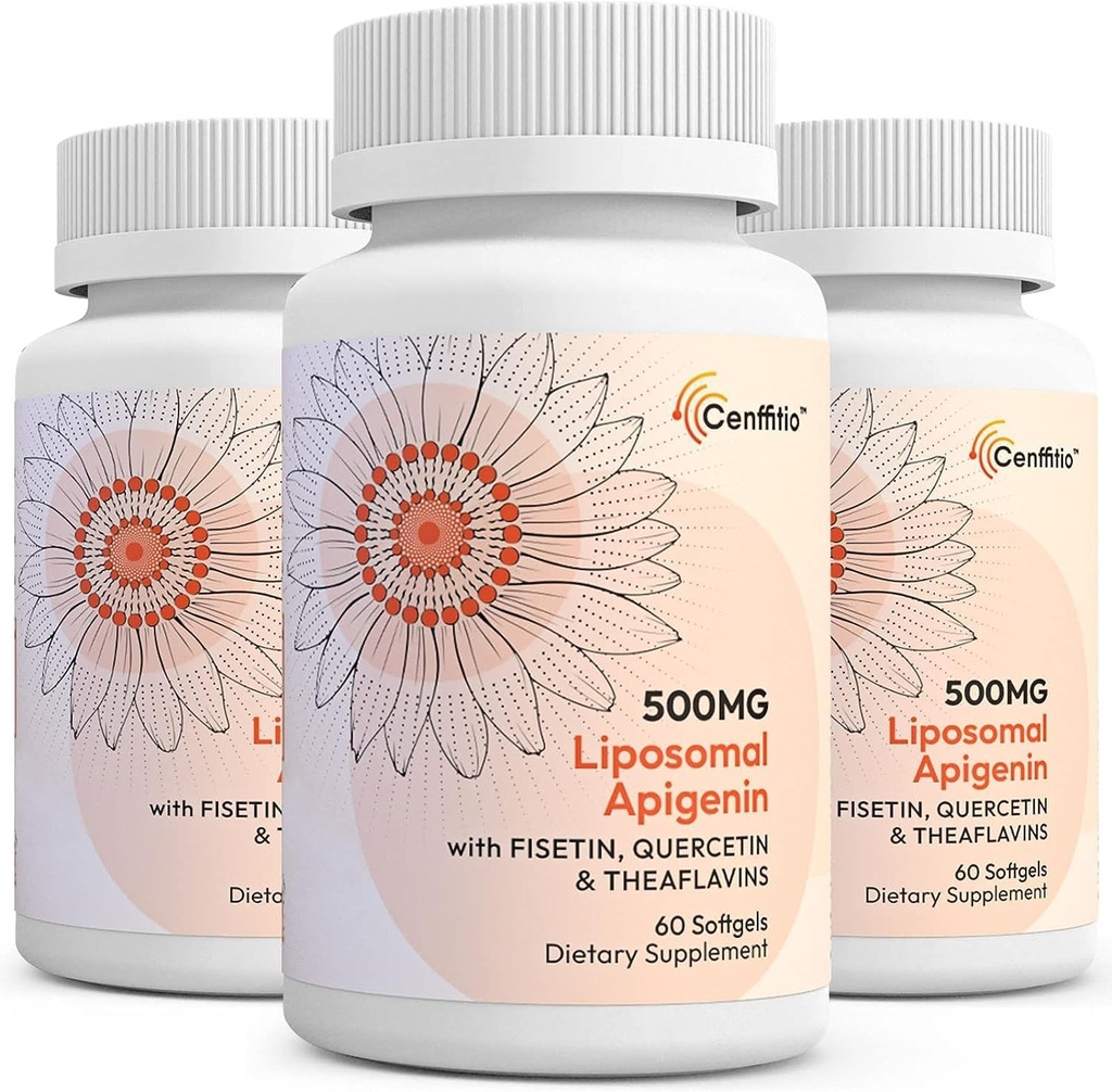 Liposomal apigenin 500mg Softgels - Optimale Apigenin Ergänzung mit Fisetin, Quercetin und Theaflavins - 6 Monate Versorgung