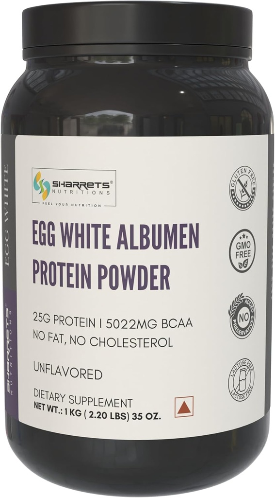 Egg White Albumen Poudre de protéines, 2,2 lbs Non aromatisé, Poudre de protéines pour femmes Hommes Adultes Athlètes Bodybuilding Débutants Garçons Filles Famille, Halal Certifié - Non OGM, Sans produits laitiers gluten