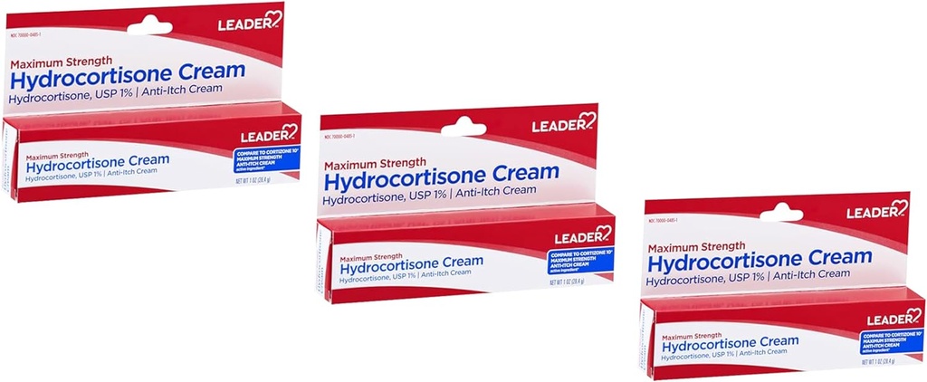 Leader Hydrocortison Creme, Anti-Itch Lotion für Psoriasis, maximale Stärke, Instant Itch Relief Creme für Moskito-Bites, Eczema, Dermatitis, Hautinfektionen & Hemorrhoiden, 1 Unze (3)