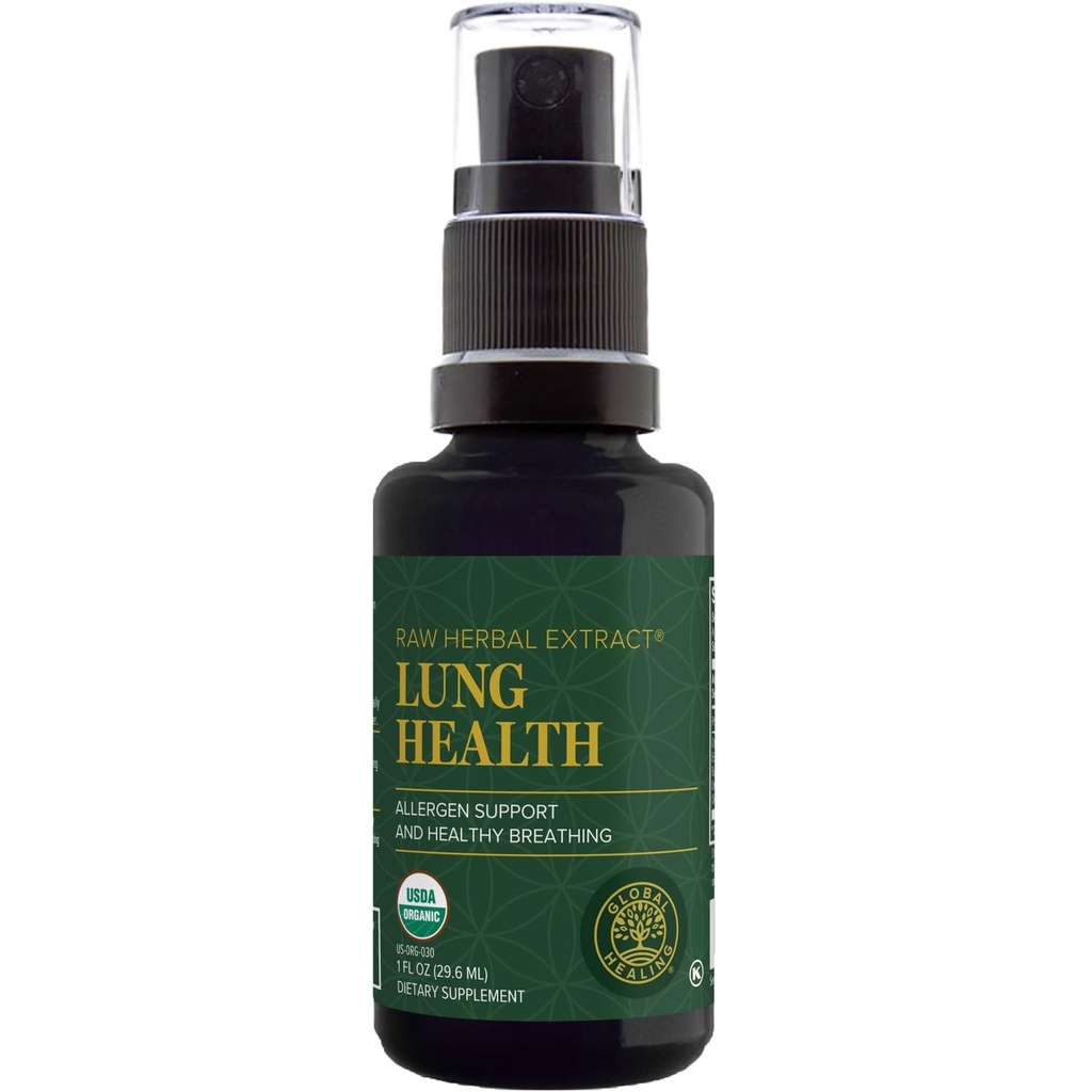 Global Healing Organic Lung Health Supplement - Kräuter-Nasal-Dekongestant-Spray für Lung Cleanse, Atmungsunterstützung und Mucus Relief zum Atmen Easy - Normal Nose Allergy und Sinus Defense - 1 Fl Oz