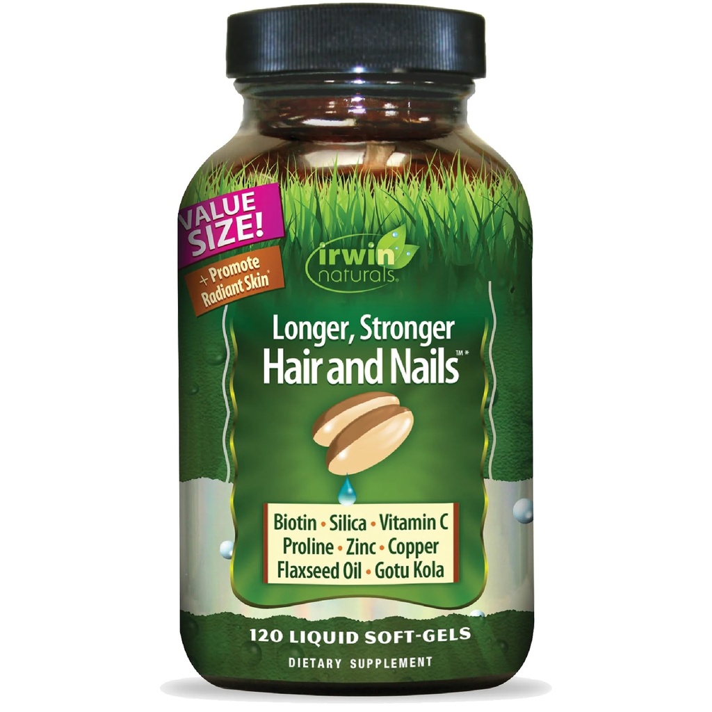 Irwin Naturals Langere, stärkere Haare und Nägel - 120 Liquid Softgels - Fördert Vibrant Shine Textur & Stärke - 60 Gesamt Servietten