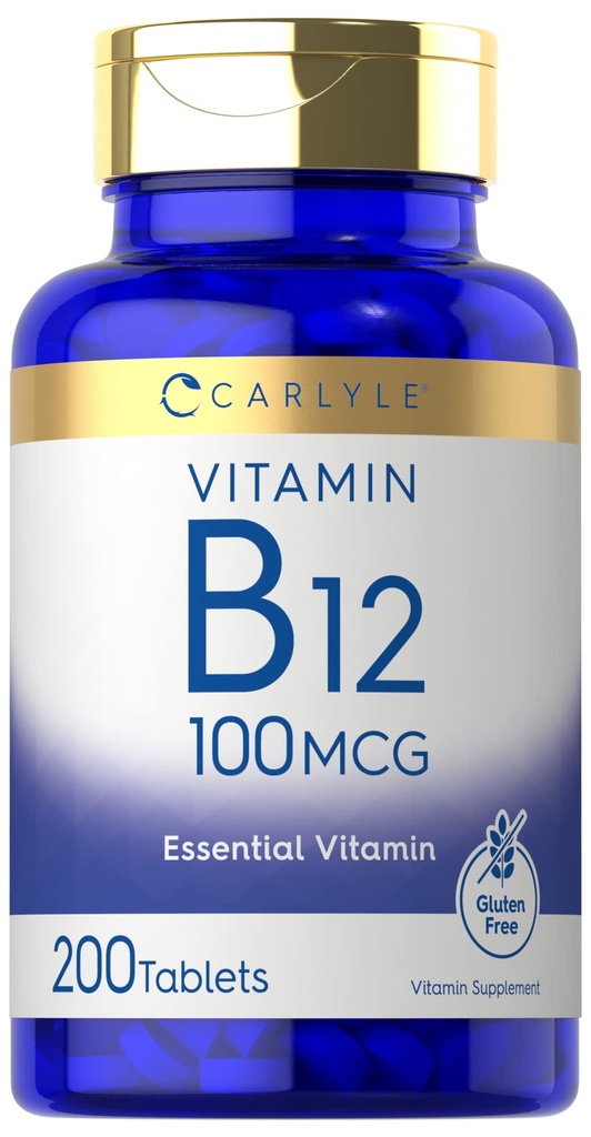 Carlyle Vitamin B12 100mcg | 200 Tabletten | Essential Vitamin Supplement | Vegan, Non-GMO und glutenfreie Formel