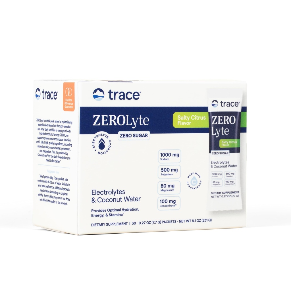 Trace Minerals ZeroLyte - Sodium & Electrolyte Rechargement - Energy & Hydratation Support Drink Powder - Nerve & Muscle Function Support - Citrus salé, 30 Packets (30 portions)
