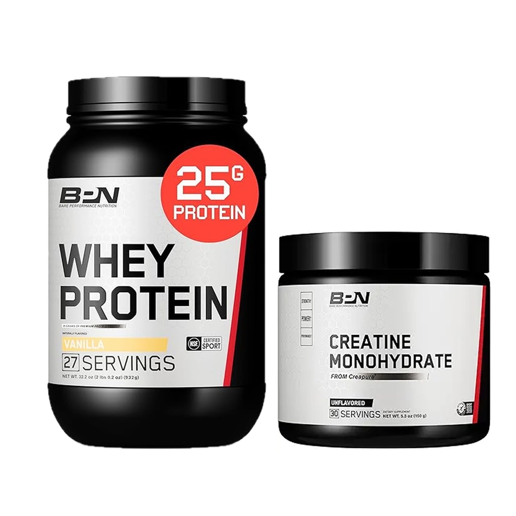 BARE PERFORMANCE NUTRITION BPN Creatin Monohydrat & Whey Vanilla Protein Powder Bundle