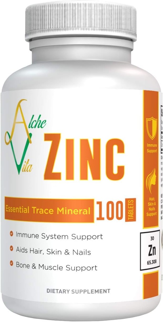 AlcheVita Zinc 50mg – Hohe Bioverfügbarkeit – Essential Trace Mineral – Ergänzung zur Immununterstützung, Knochen, Haut- und Muskelunterstützung