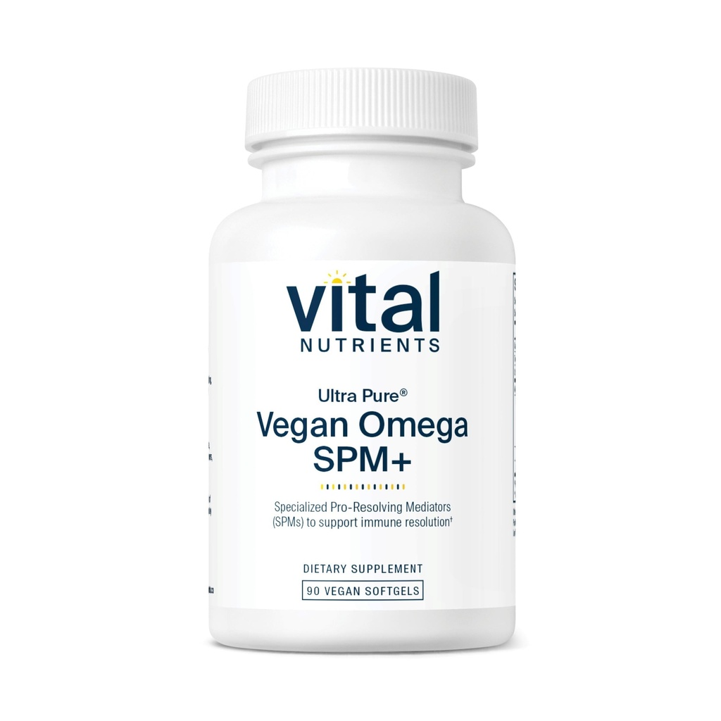 Nutriments vitaux Ultra Pure® Vegan Omega SPM+-SPM Supplément Omega-3 pour les médiateurs spécialisés en résolution pro (SPM) végans SPM+-SPM*-Gluten, laiterie, sans soja, sans OGM 90 mini softgels